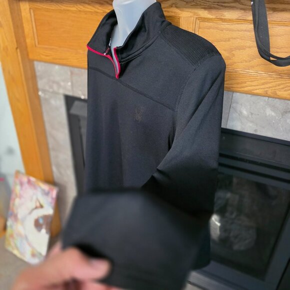 Spyder Active Quarter Zip Black Long Sleeve Pullover Shirt Mens Size Large - Picture 3 of 4